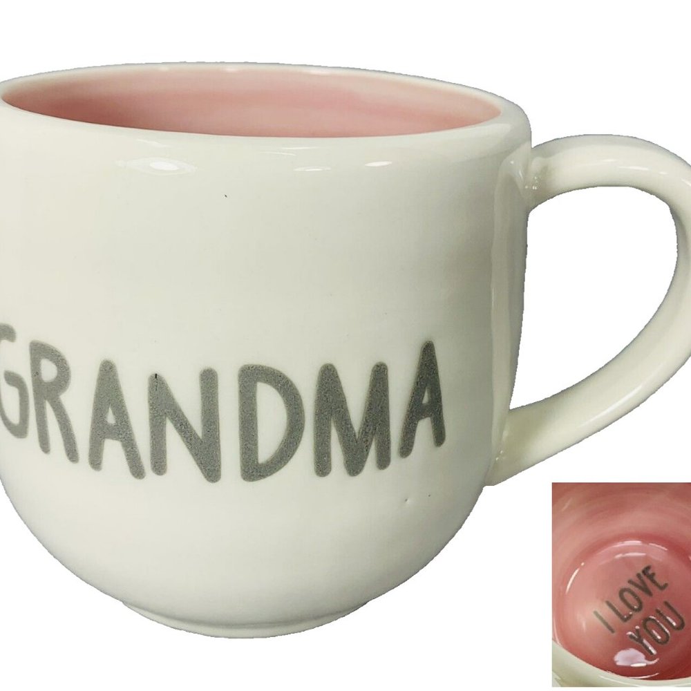 Grandma Coffee Mug with "I Love You" Written Inside DEI White Pink ~ Dennis East